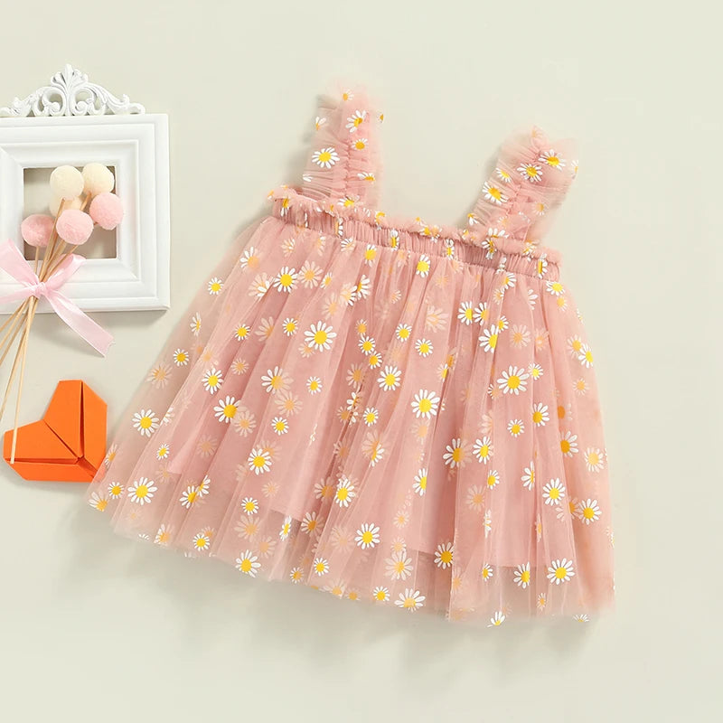 Toddler Dress Kids Girls Party 2023 Summer Sleeveless Daisy Floral Tutu Dress Layered Tulle Dress Princess Birthday Dresses