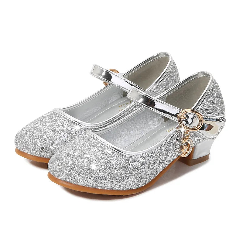 Zapatos de princesa de tacón alto para niña, Cosplay de Halloween, zapatos de cuero brillantes para fiesta, zapatos de cristal