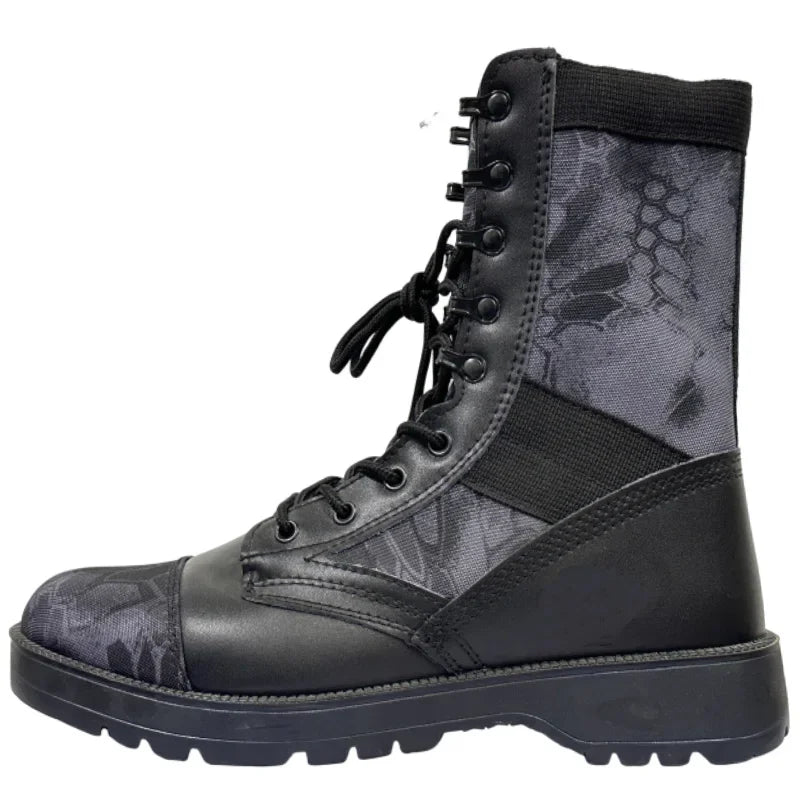 Botas tácticas de desierto de cuero para hombre, botas de combate para exteriores, ligeras, antideslizantes, para senderismo, botas altas, zapatos de trabajo