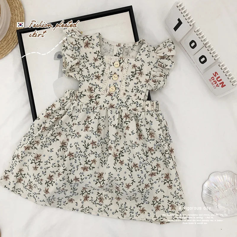 Increible vestido de verano para niñas, lindo vestido vintage sin mangas y volantes, con flores para fiesta, vestido cuadrillé, vestido broderie