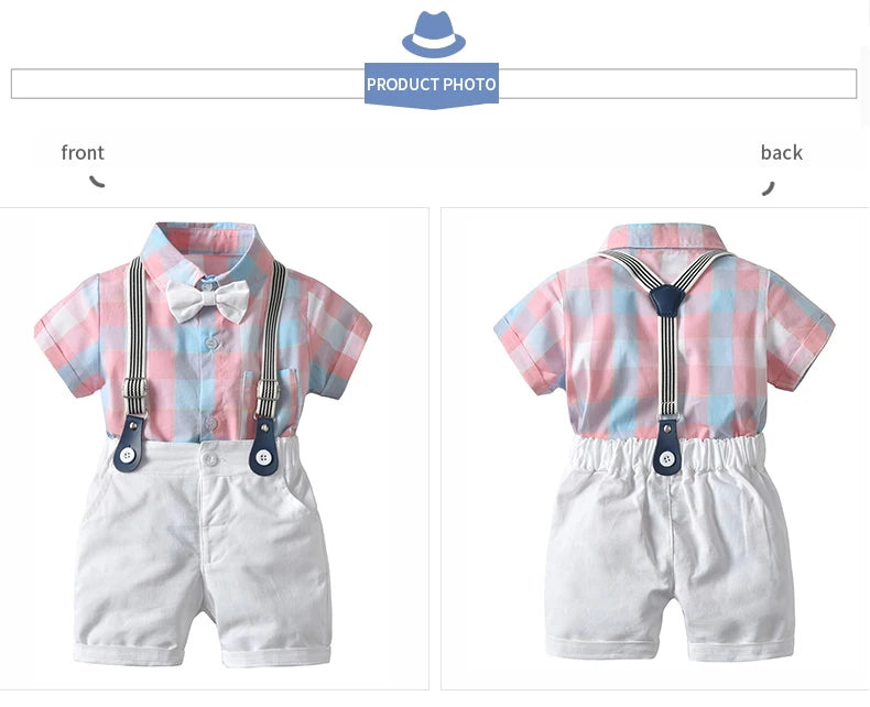 Ropa de bebé niño Trajes de caballero de verano, de cumpleaños, de fiesta para recién nacidos y toddler, de algodón suave, suspensores