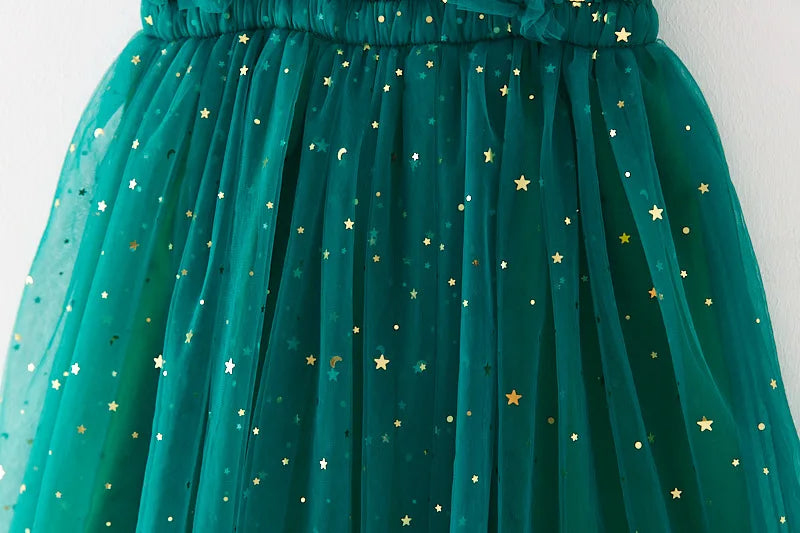 Lindo vestido de princesa de tul para niñas de Navidad, vestido de lentejuelas con estrellas para niñas pequeñas