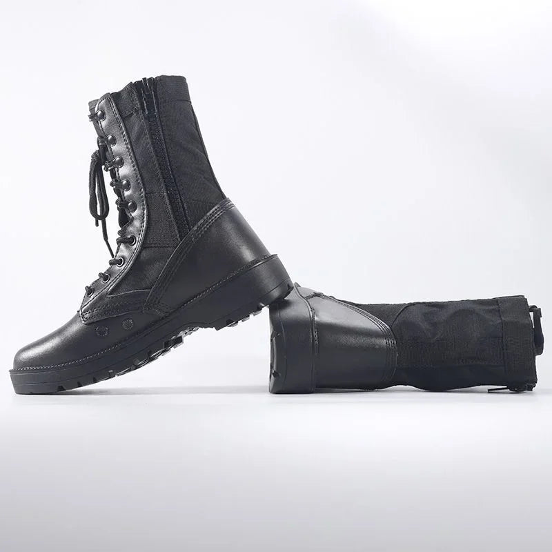 Botas tácticas de desierto de cuero para hombre, botas de combate para exteriores, ligeras, antideslizantes, para senderismo, botas altas, zapatos de trabajo