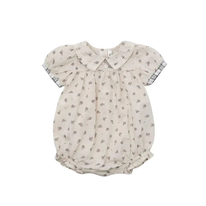 Bombachos de verano para bebé, bordado, cuellos con encaje o broderie. Estampados delicadas flores. Monos de algodón estilo Pastoral para bebé