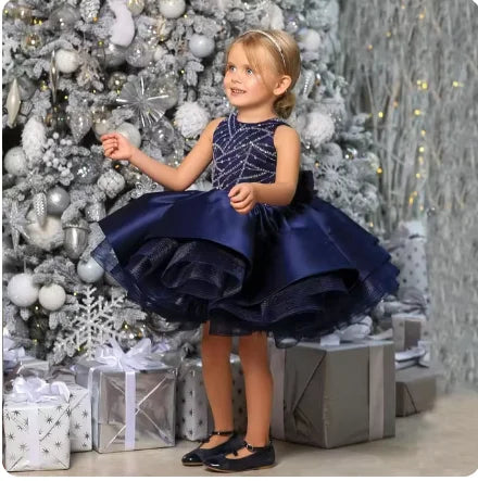 Vestido de fiesta para niña, de satén marrón, tul con lentejuelas abullonado y lazo, sin mangas vestido de boda para niña, vestido de fiesta para bebé niña, vestido de princesa