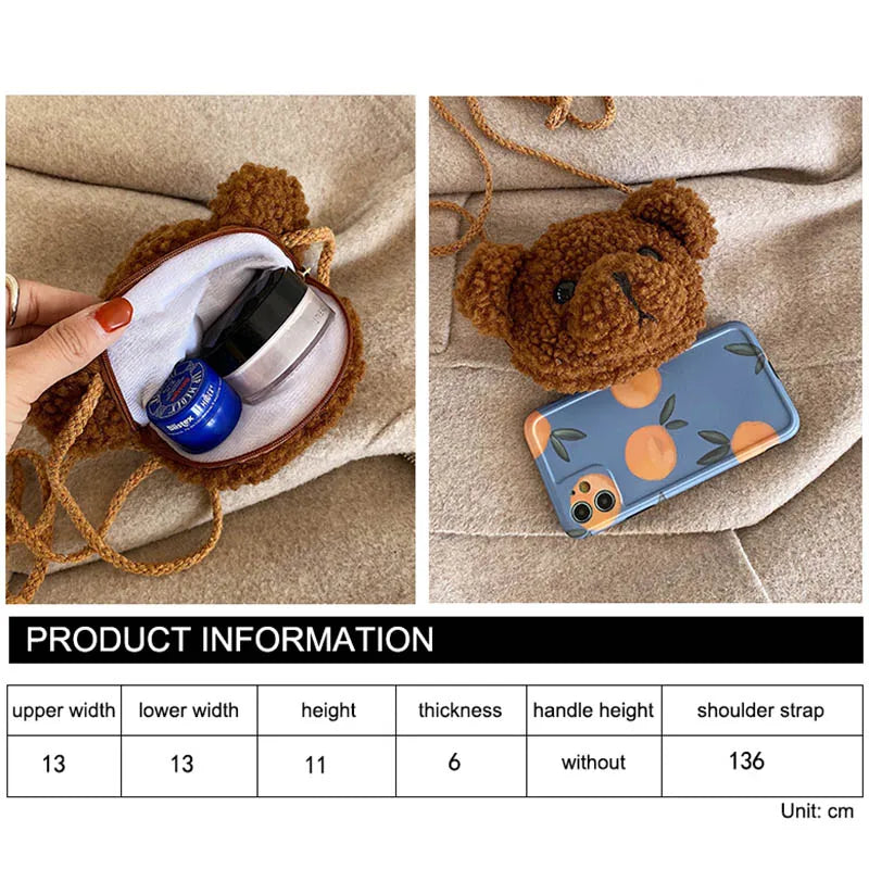 Suave y amoroso bolso de oso de peluche para niños y adolescentes, monederos de peluche kawaii