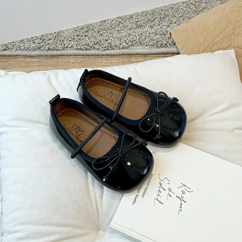 Round Toe Patent Leather Ballet Flats For Baby Girl Classic Bowknot Elastic Band Ballerina Shoes Toddler Kid Soft  Dress Zapatos