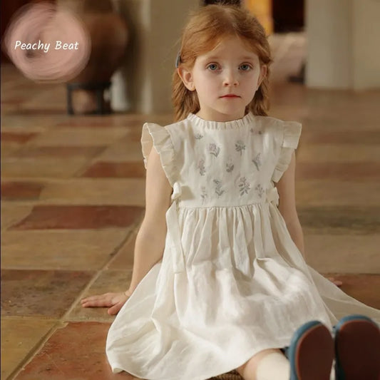 Hermoso vestido de algodón bordado para niña, vestido de verano para bebé niña de 1 a 10 años, con volantes en mangas