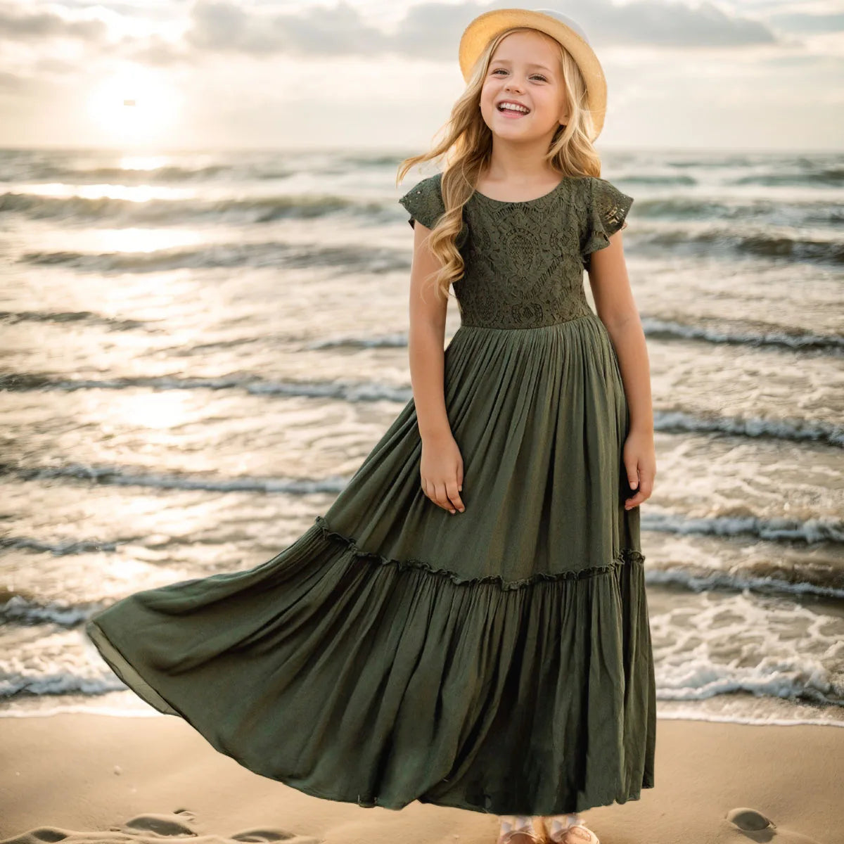 Vestidos largos de encaje bohemio para niñas y adolescentes, vestidos de fiesta de princesa con flores