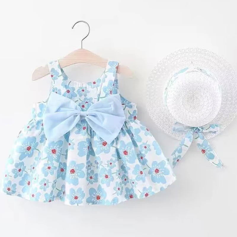 Vestido de flores para niña, dulce vestido de verano con lazo, para la playa