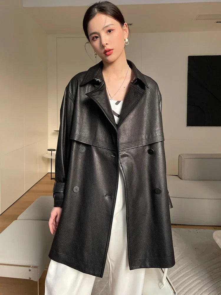 Abrigo de piel auténtica para mujer, gabardina de alta gama
