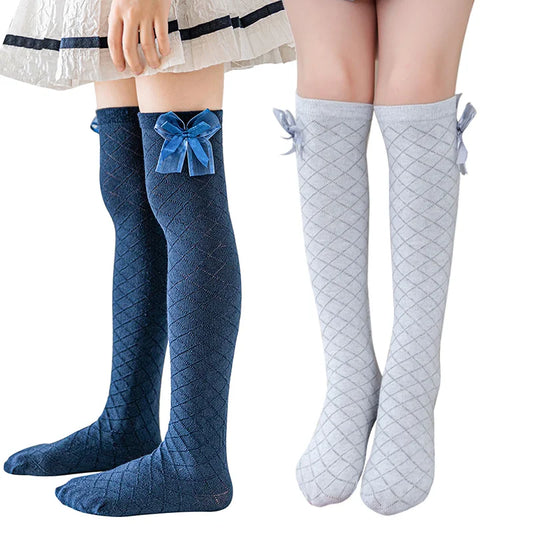 Calcetines hasta la rodilla para niñas, calcetines de Golf con lazo de algodón, calcetines largos de punto de tubo para bebés pequeños, princesas pequeñas, pantorrilla alta Popular