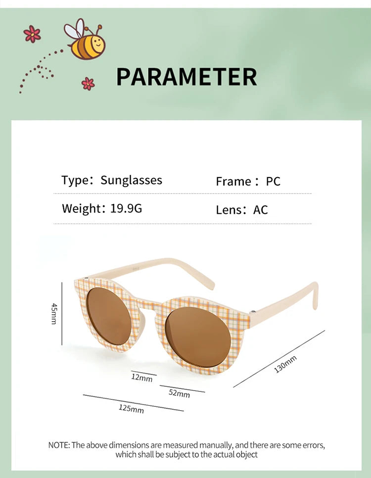 Lentes de sol para niños con diseño de cuadros bonitos y redondas con protección UV400 para niños y bebés, gafas de sol para exteriores con protección solar