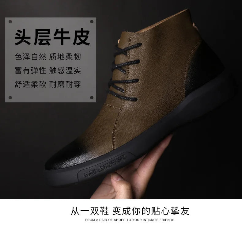 Genuine Leather Men Boots Retro Motorcycle Boots for Men Chelsea Boots Warm Men Ankle Boots Working Casual Boot Zapatos Hombre