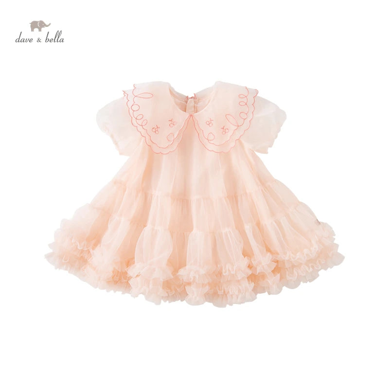 delicado vestido de princesa para niña, vestido de fiesta de verano con finas capas de tul y cuello bordado para tu niña, para que se sienta en las nubes