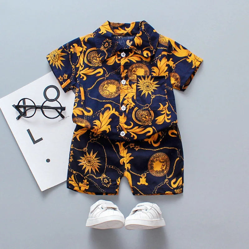 Camisa y short con estampado floral para niños de 1 a 6 años, especiales para vacaciones y playa. Recomendamos sean usados por separado