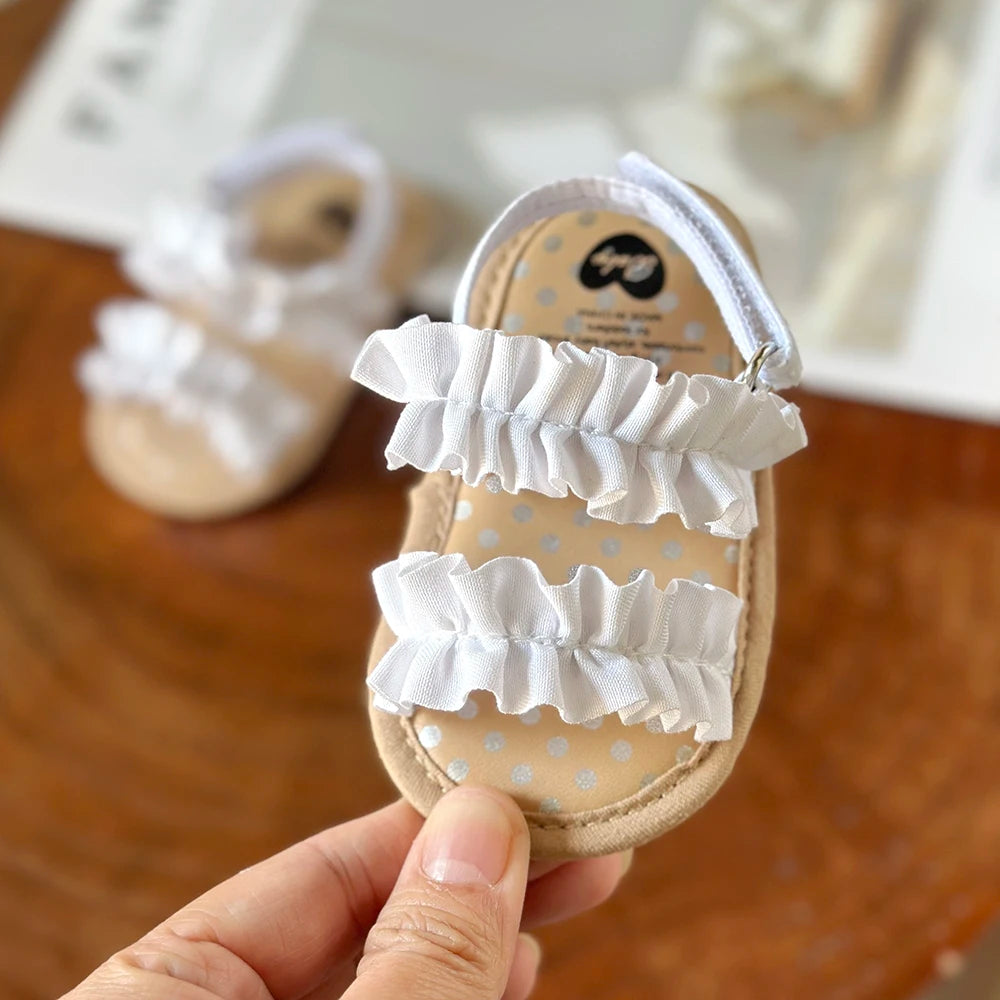 Sandalias Primeros pasos para bebé niñas con volantes, suela suave Premium, antideslizantes, transpirables