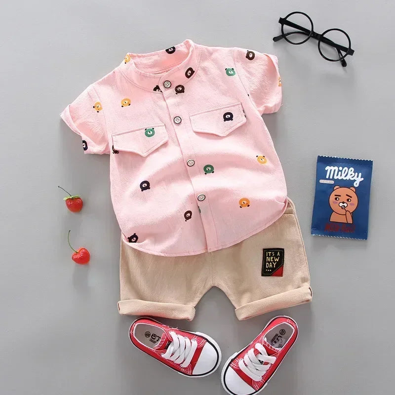 Ropa informal de verano, conjunto para bebé niño, top y pantalones cortos, 2 piezas, conjunto de ropa para bebé, ropa para niños