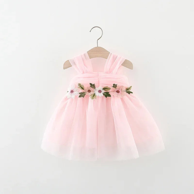 Hermoso y delicado vestido de tul bordado para bebé y niña, vestido de verano de fiesta para niña