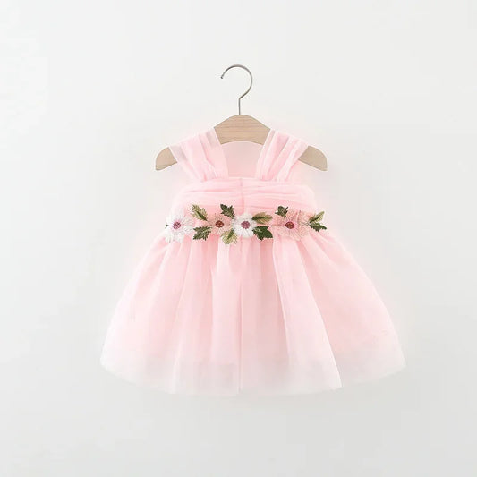 Hermoso y delicado vestido de tul bordado para bebé y niña, vestido de verano de fiesta para niña