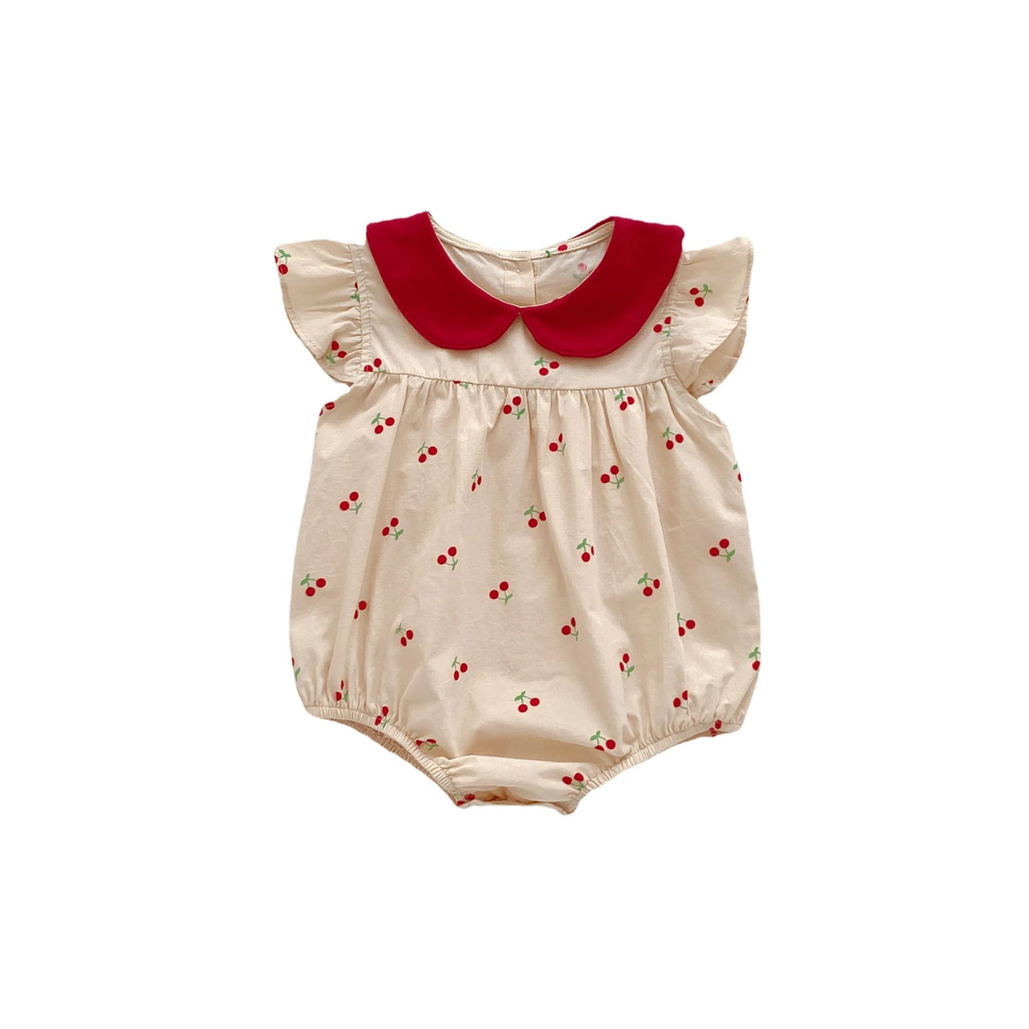 Precioso bombacho Vintage para bebé niña, enterito con cuello Peter Pan y estampado de cerezas para niñas pequeñas, Outfit de otoño invierno y de primavera verano para niñas
