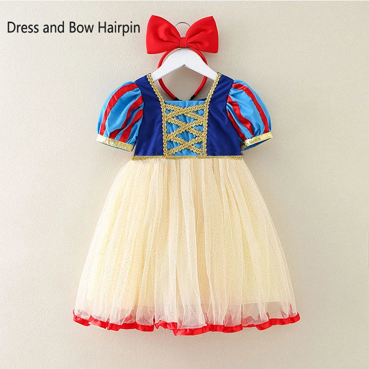 Vestido de Blancanieves para niña, de verano, manga corta, disfraz de Halloween para niñas de 2 a 8 años.