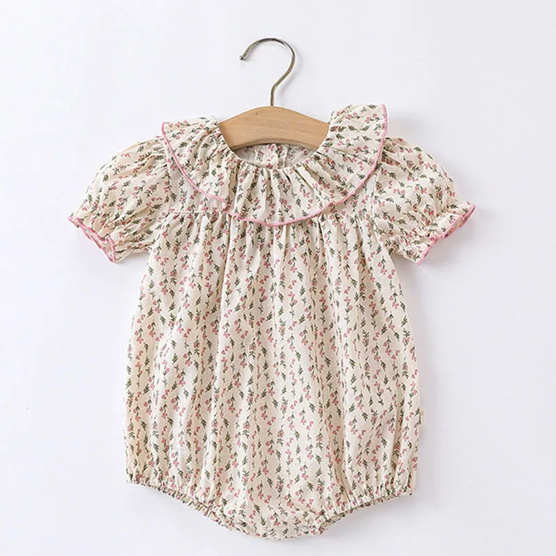 Hermosos y delicados, conjunto y enterito pastorales de verano para bebé, blusa y short estampados de algodón para bebé niña, bombacho para bebés
