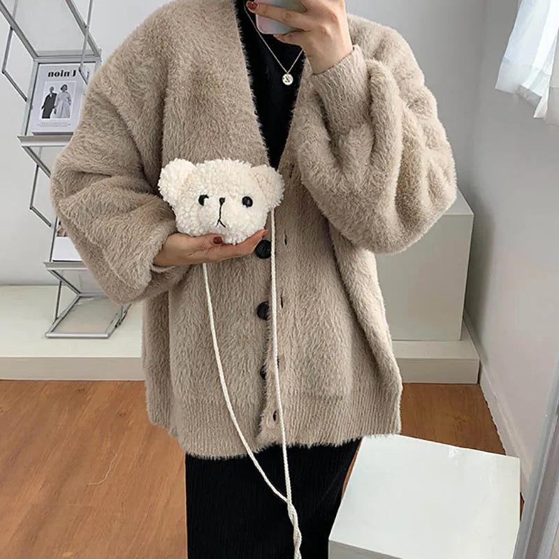 Suave y amoroso bolso de oso de peluche para niños y adolescentes, monederos de peluche kawaii