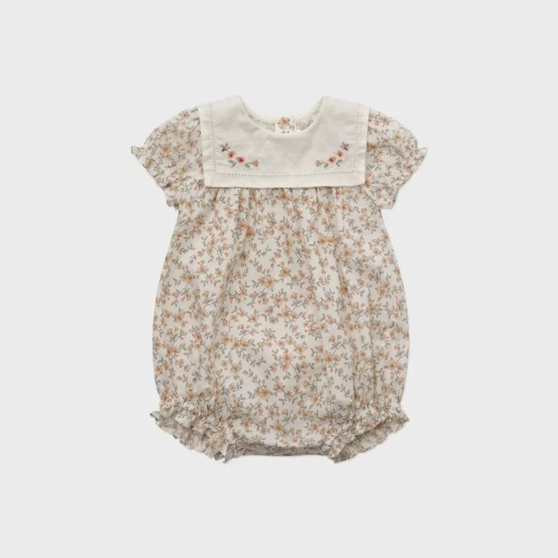 Bombachos de verano para bebé, bordado, cuellos con encaje o broderie. Estampados delicadas flores. Monos de algodón estilo Pastoral para bebé