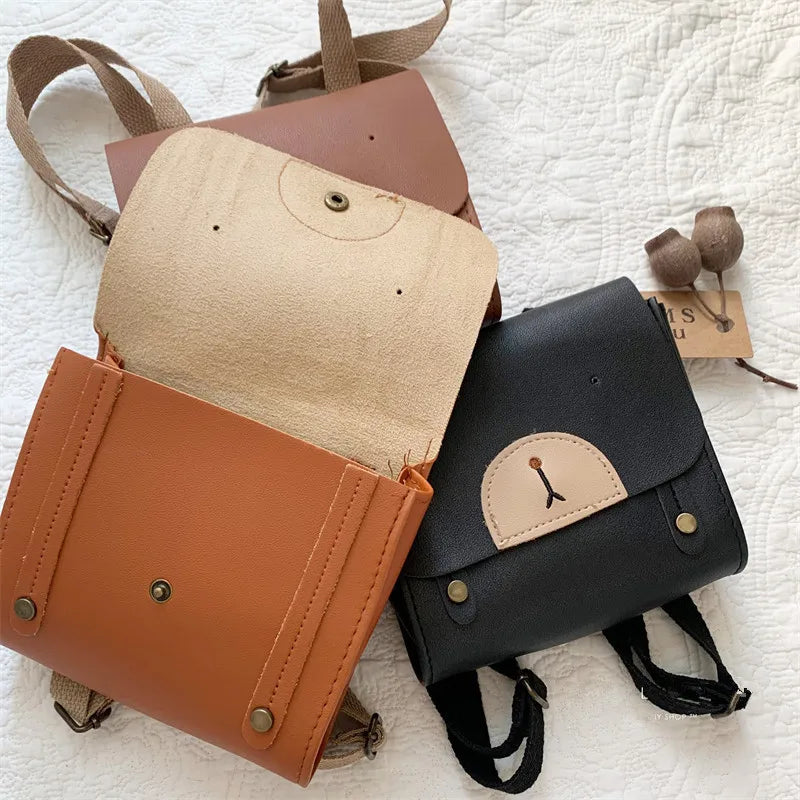 Mochila tipo bolsón Vintage para niños con diseño de oso de dibujos animados, bolso preescolar de cuero de PU