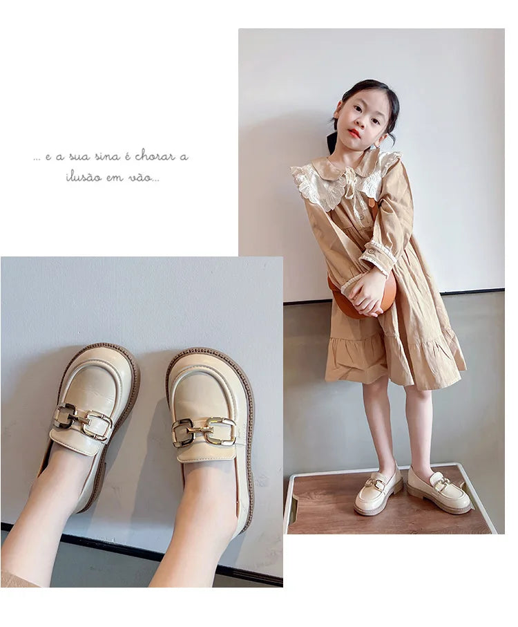 Children Girls Leather Shoes New Spring and Autumn Simple Slip-on Round-toe School Shoes Loafers Flats Moccasins Classic Formal