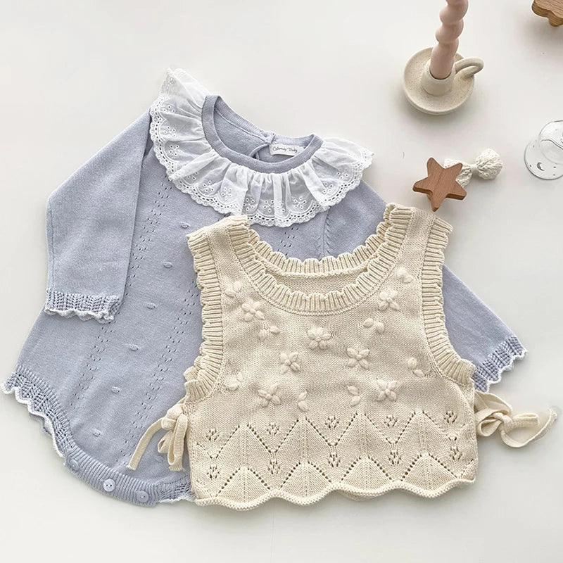 New Lace Baby Knitted Romper Autumn Girl Overall Baby Girls Romper Ruffle Long Sleeve Newborn Baby Clothes Infant Baby Jumpsuits