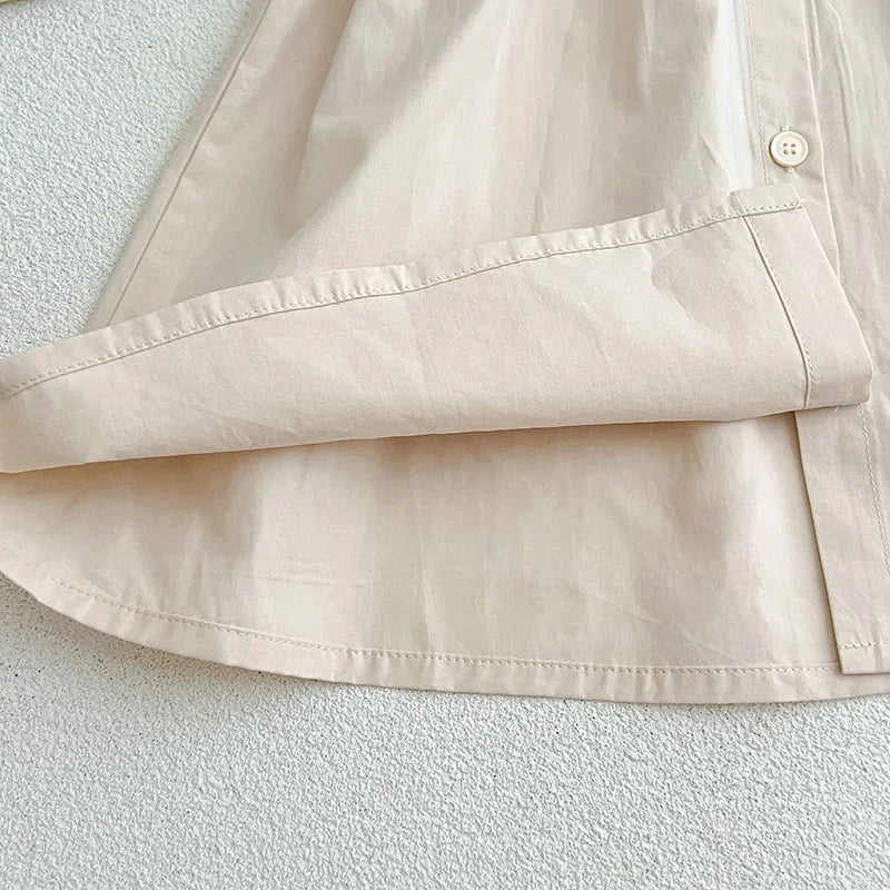 Vestido de hermoso colorido champagne con cuello blanco de muñeca,  manga larga para niñas, para primavera y otoño,