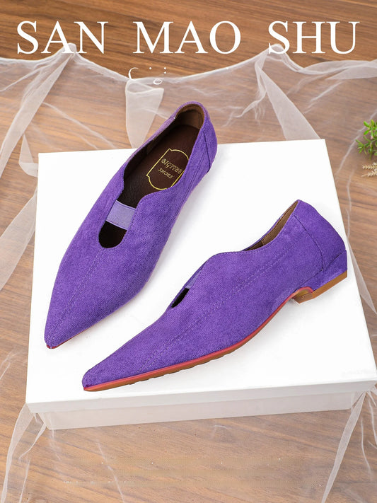 Zapatos planos de estilo coreano, puntiagudos y tacón cuadrado  para mujer