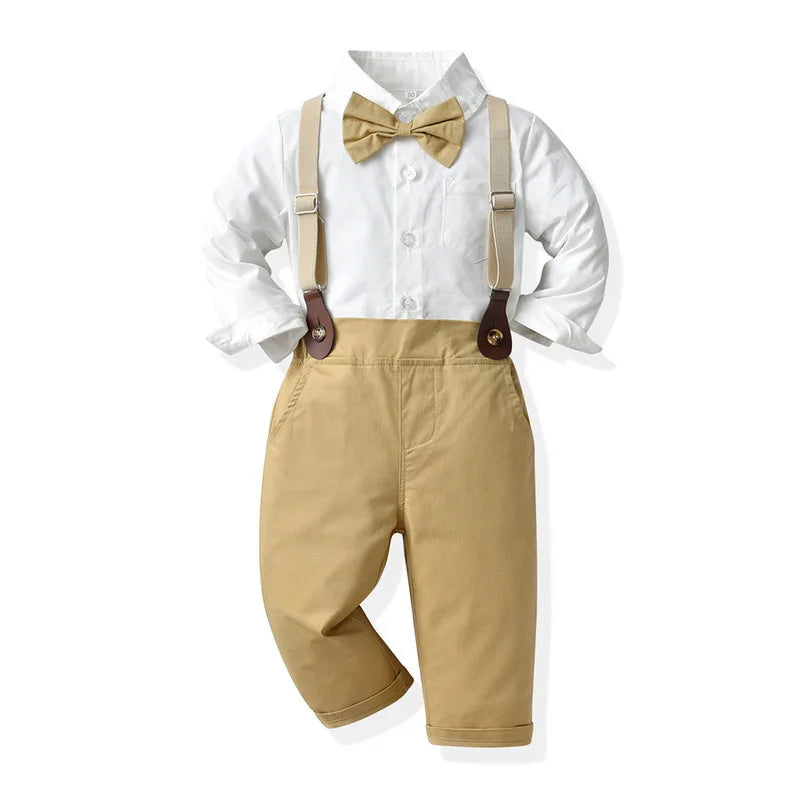 Conjunto semi formal para bebés, niños y chicos adolescentes, camisa de manga larga vintage con tirantes, traje de vestir de caballero cool niños, para primavera y otoño