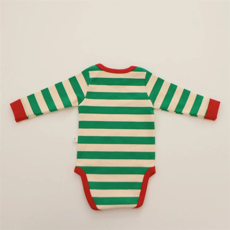 Pure Cotton Baby Pajamas Sets Red Green Striped Infant Boy Girl Pyjamas Romper Pants 2pcs Sets Long Johns For Christmas New Year