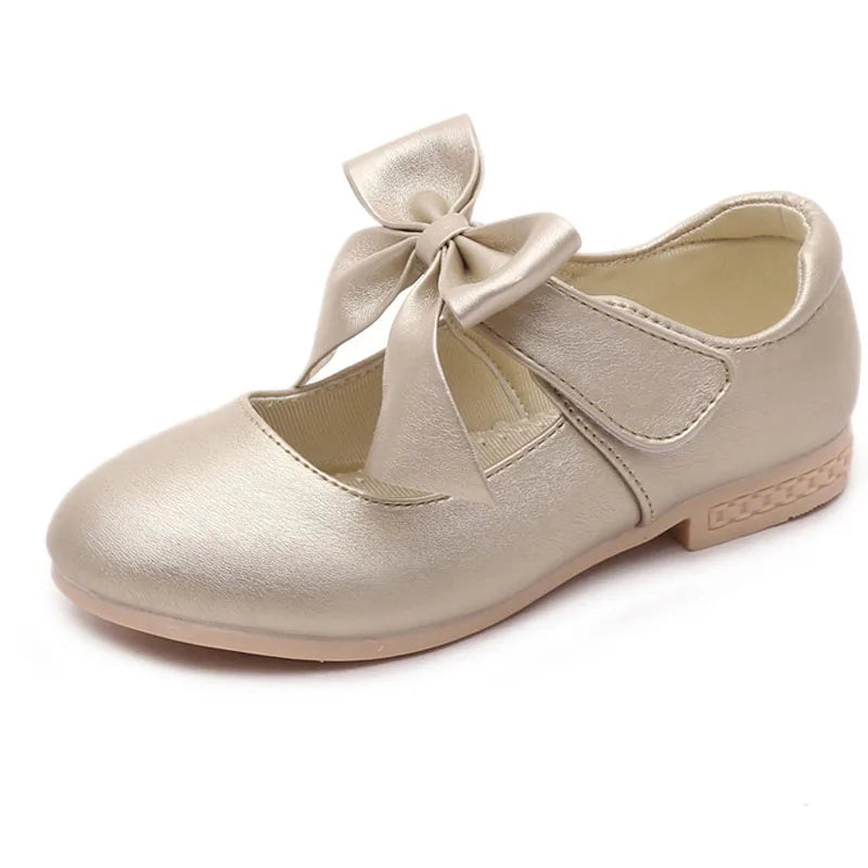 Children Princess Shoes Gold Pink White Girl Bow Leather Shoes Kids Sweet Dance Flats Flowers Girls Shoes Size 26-36 CSH791