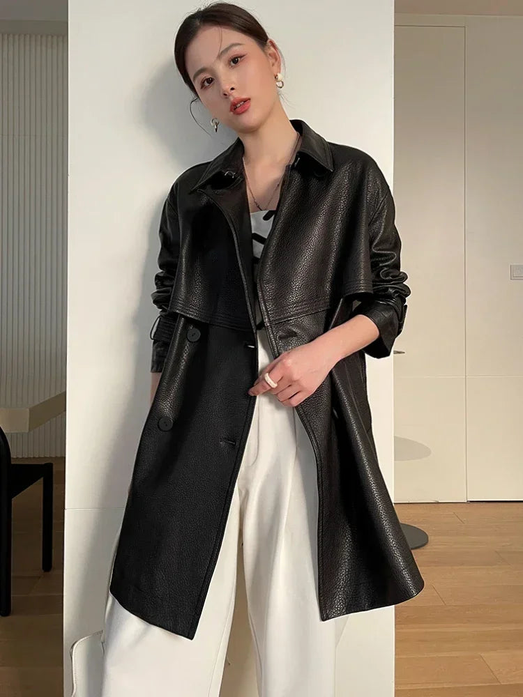 Abrigo de piel auténtica para mujer, gabardina de alta gama