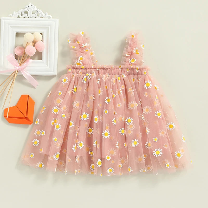 Toddler Dress Kids Girls Party 2023 Summer Sleeveless Daisy Floral Tutu Dress Layered Tulle Dress Princess Birthday Dresses