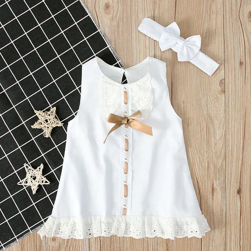 Coqueto vestido para bebé de 0 a 24 meses, vestido blanco con brodery y lazo, sin mangas, estilo moda española