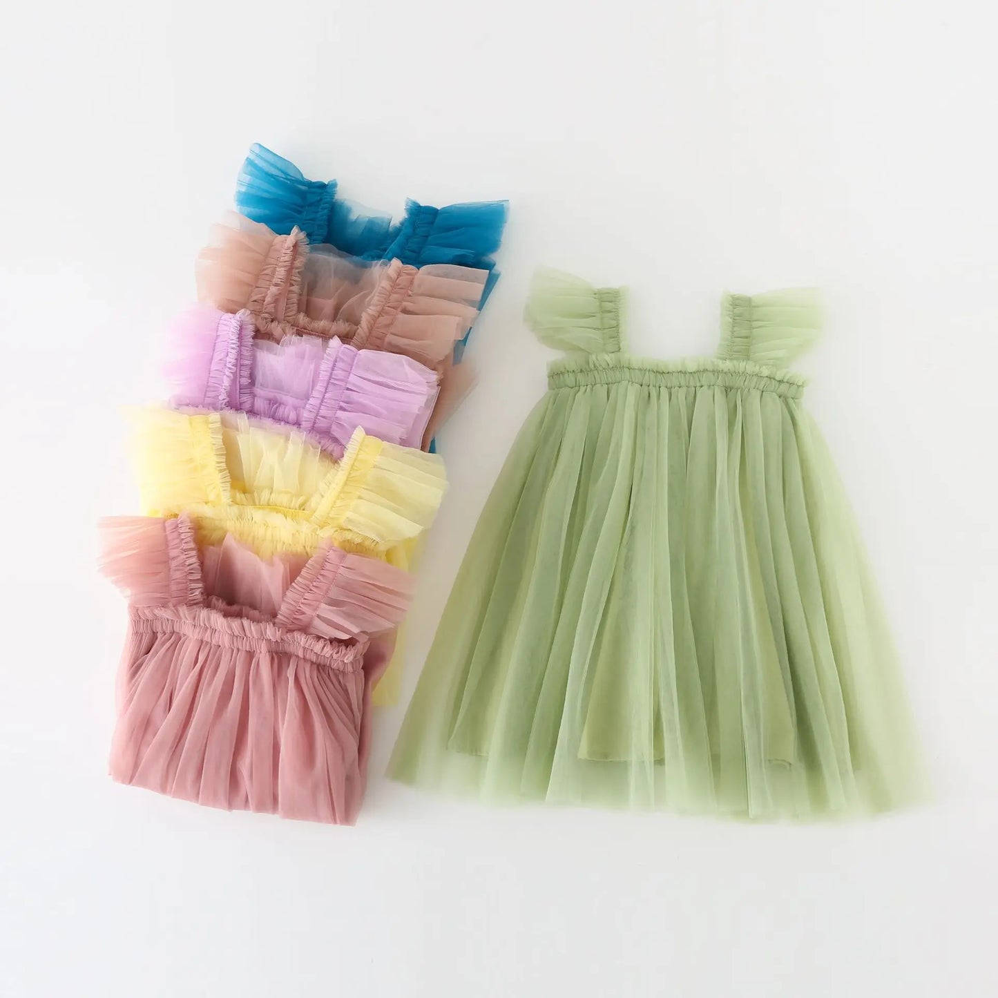 Summer New Baby Girl Clothes Solid Color High Quality Flying Sleeves Mesh Slings Baby Dresses Cute Princess Ball Gown Skirt