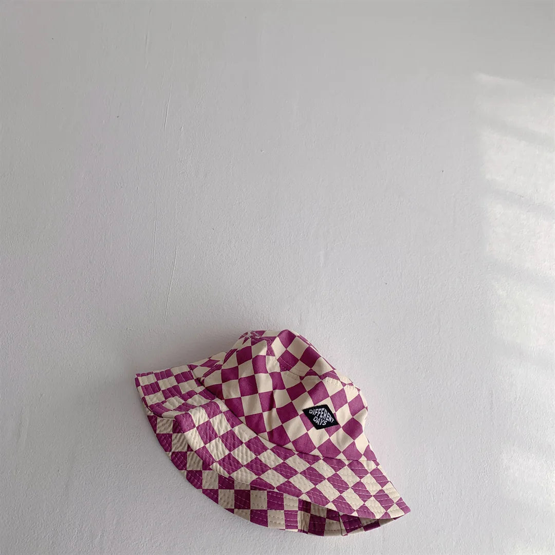 Precioso sombrero de cubo patrón de arlequín para niños, sombrero a cuadros para el sol para bebés y niñas