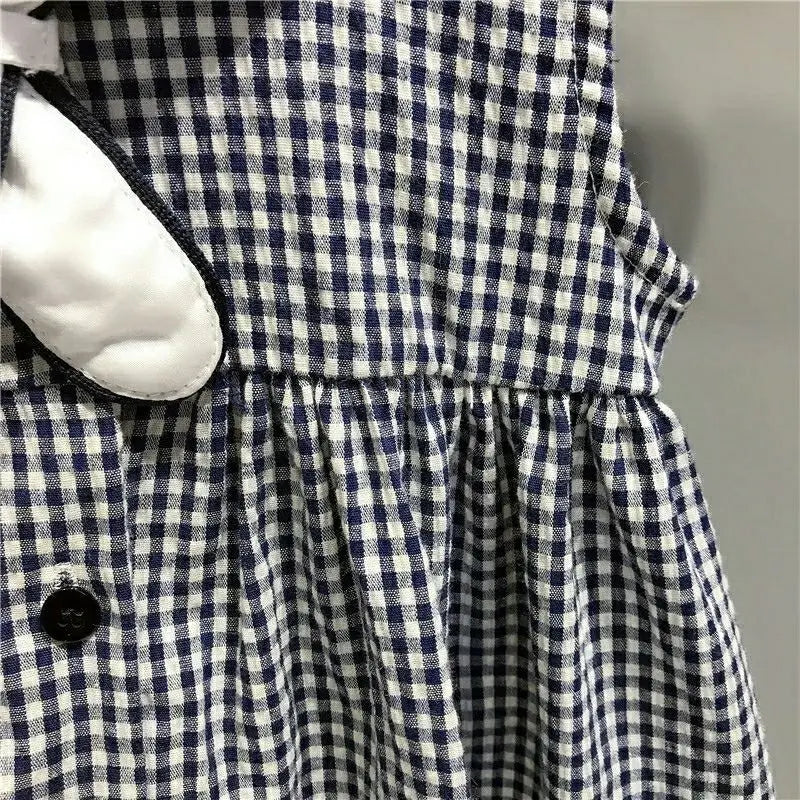 Conjunto de ropa de verano para hermanos estilo marinero sobre cuadros azules, niño y niña, Camisa en traje de dos piezas Vestido para niña