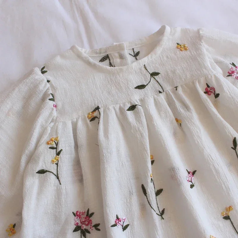 Vestido bordado con mangas abullonadas para niña, ropa de princesa a la moda para bebé