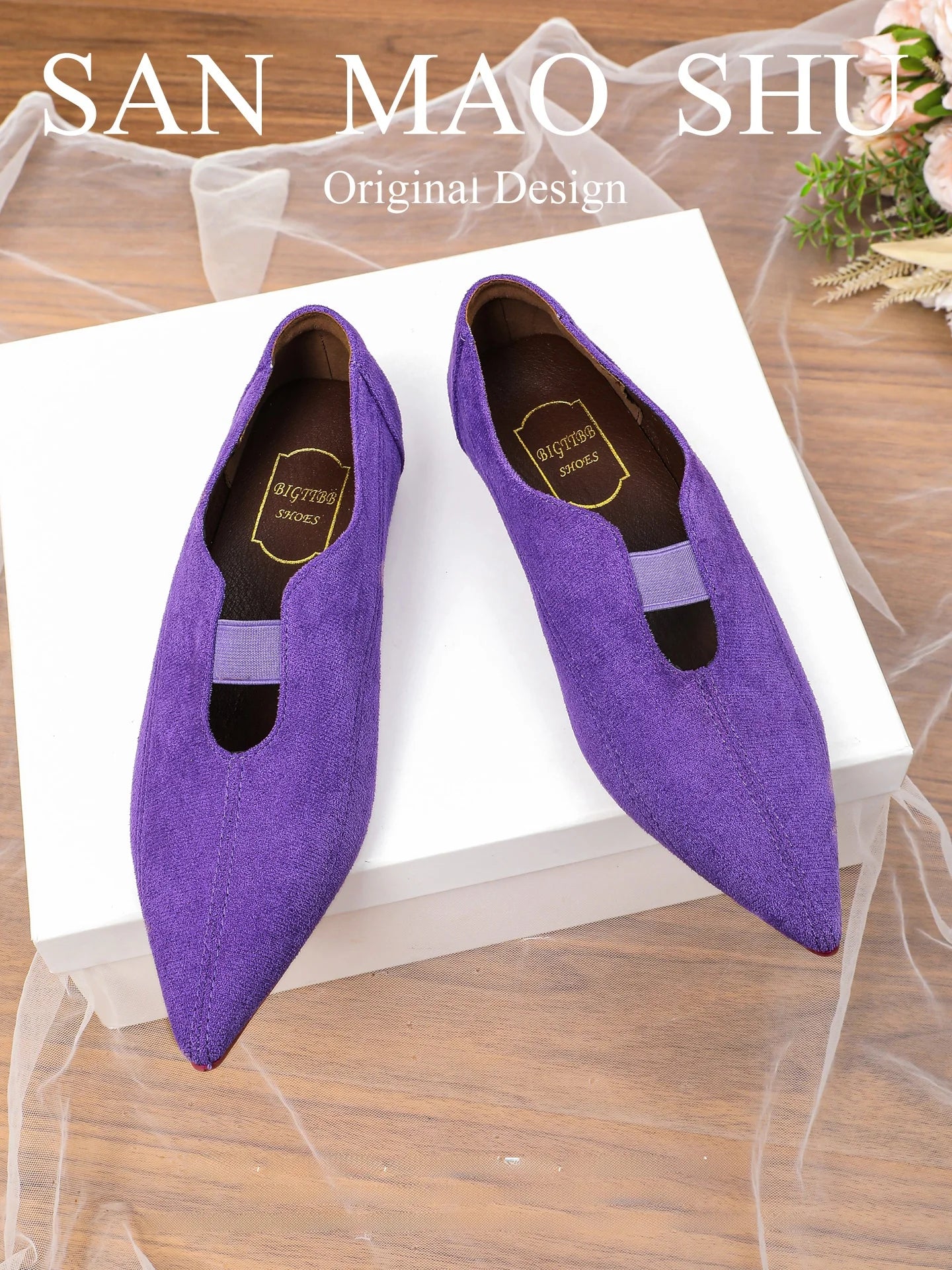Zapatos planos de estilo coreano, puntiagudos y tacón cuadrado  para mujer