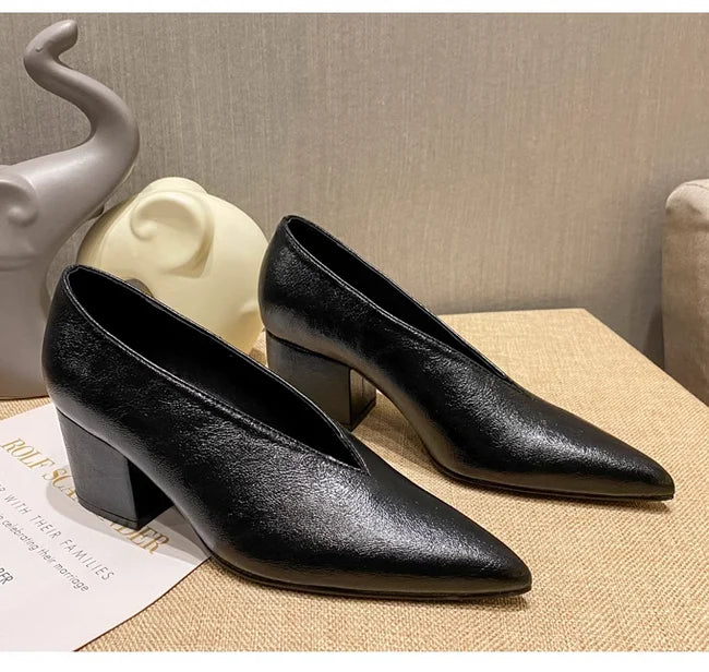 2026 Nyt Forår Efterår Damemode Højhælede Pumps Sexet spidstå Kjole Sko V-snit Design Dame Sko Vintage Hot C323