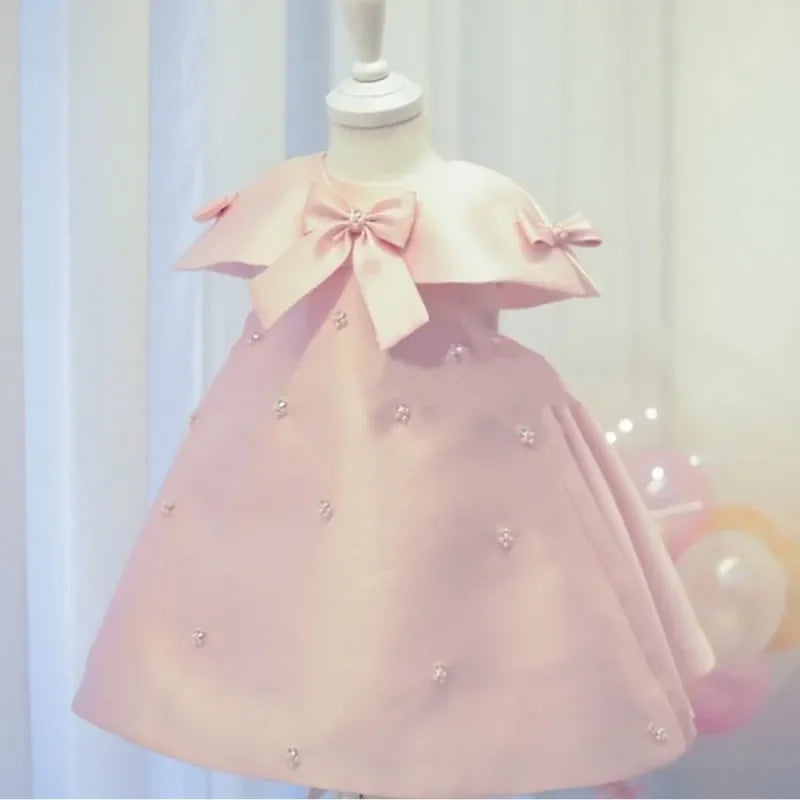 Vestido de princesa para niña, Vestido con lazo de fiesta para bebé niña y chica adolescente, vestido hecho a mano con perlas y diamantes, outfit de boda para chica adolescente
