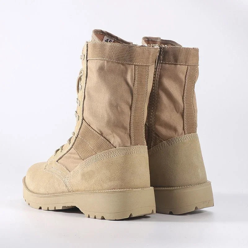 Botas tácticas de desierto de cuero para hombre, botas de combate para exteriores, ligeras, antideslizantes, para senderismo, botas altas, zapatos de trabajo