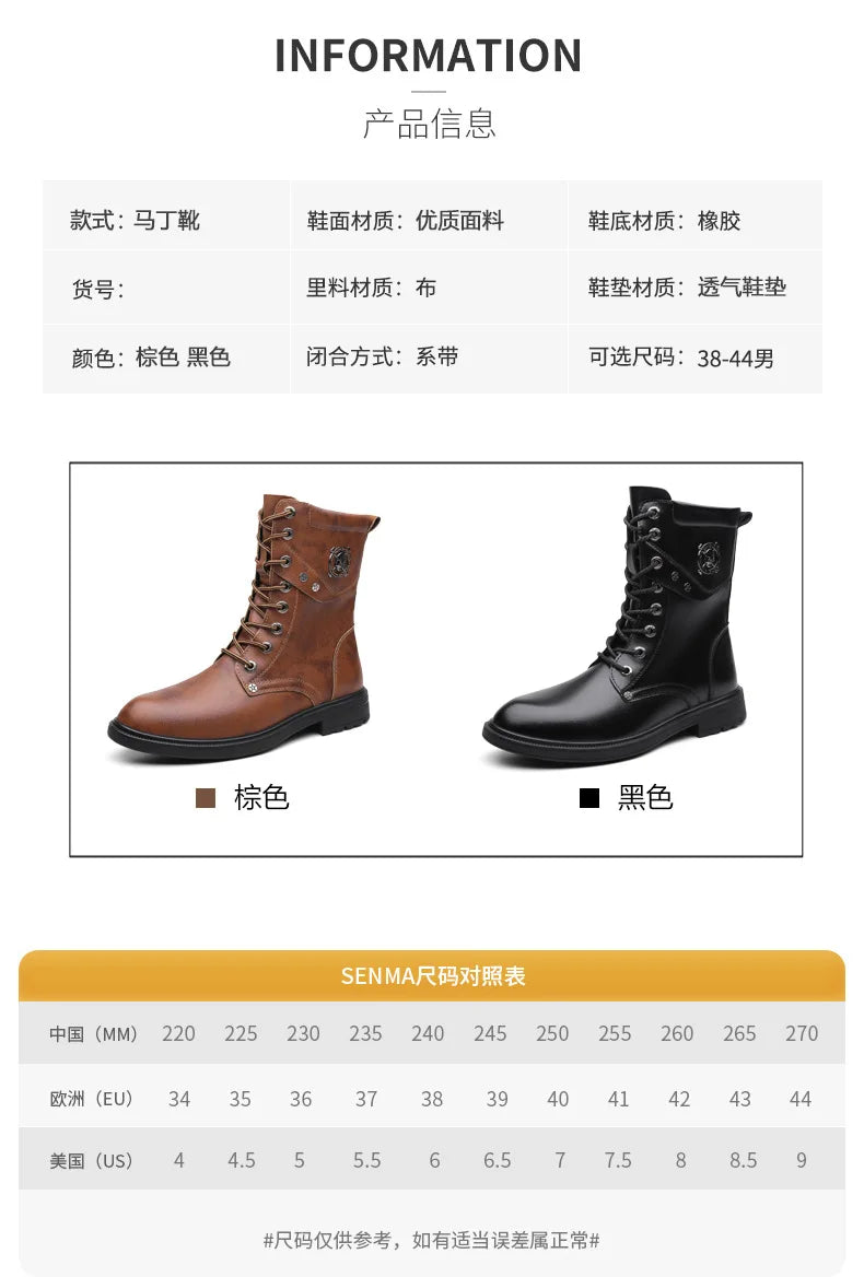 Botas tipo cuero para hombre y adolescente,  Plataforma Impermeable Cómodo Con cordones Resistente al uso Caña alta Botas de cuero para exteriores