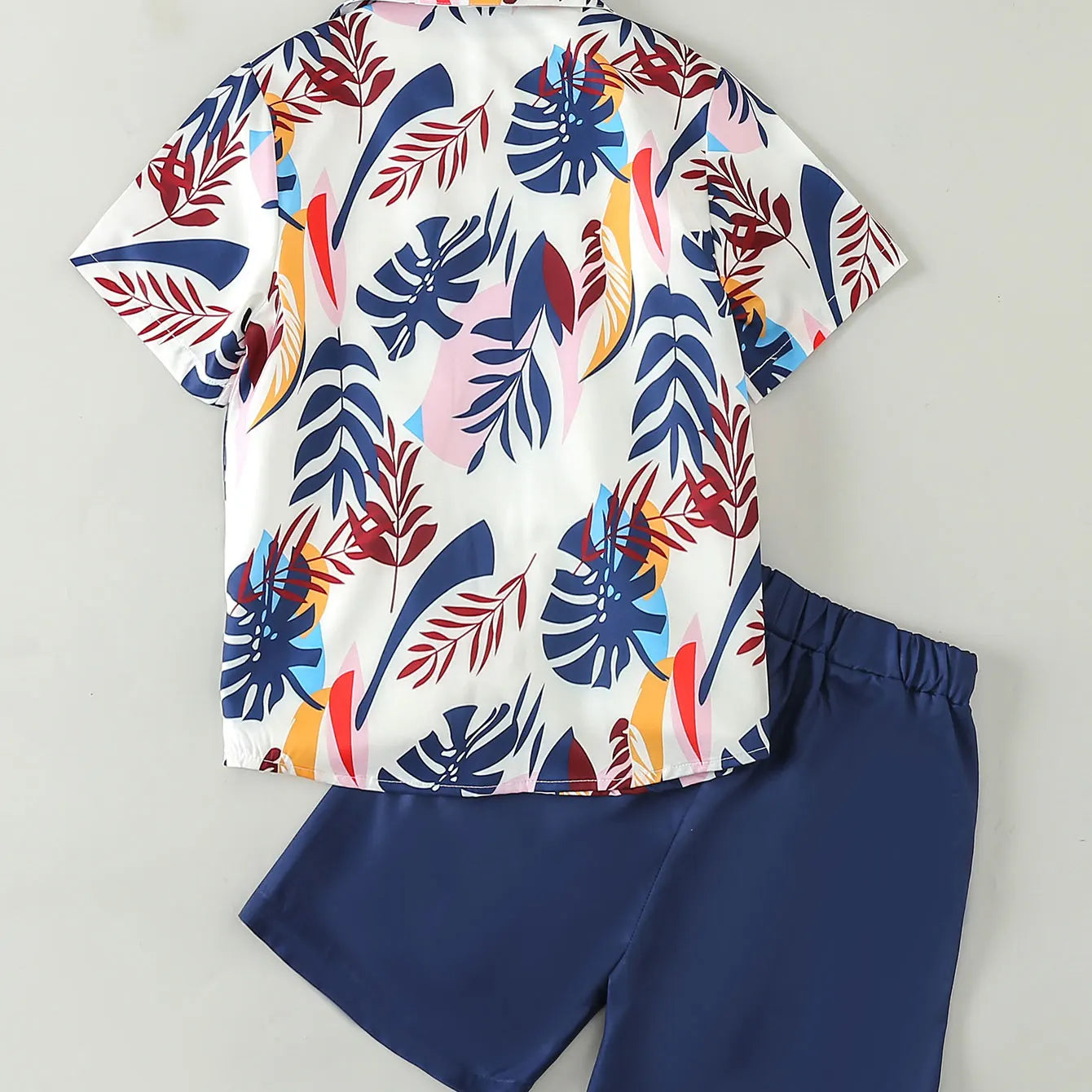 Conjunto de camisa de manga corta con estampado de hojas de palma y short, para verano para niños y adolescentes